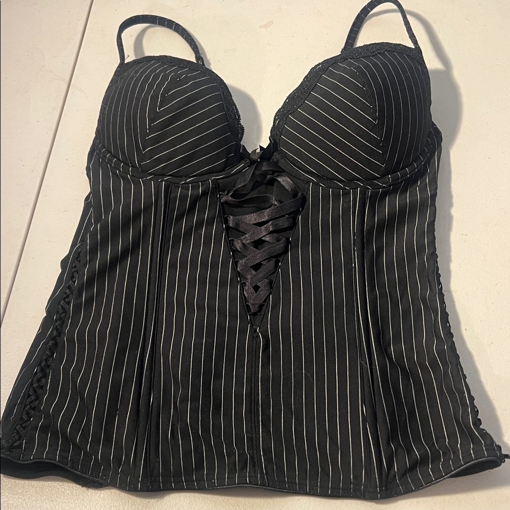 H&M 34B corset bra top pin stripe sexy black & white
